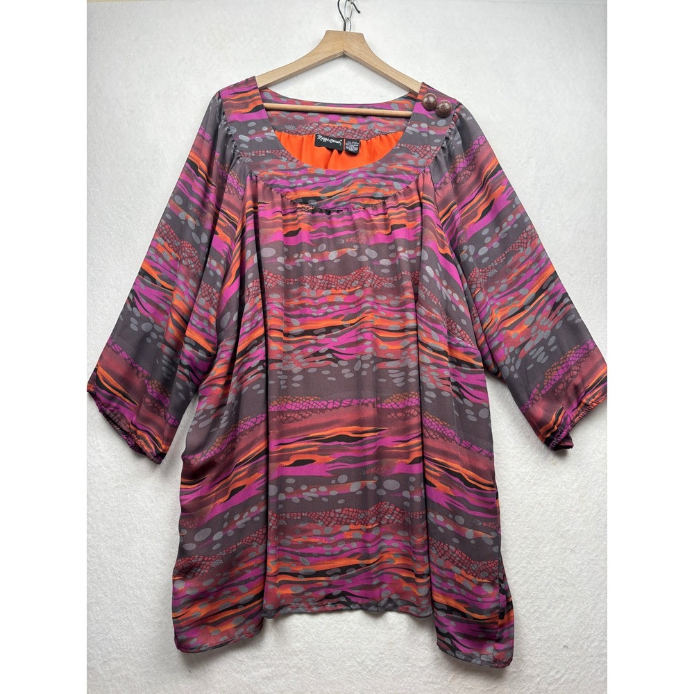 Maggie Barnes Tunic Womens 5X Abstract Print Button Accent